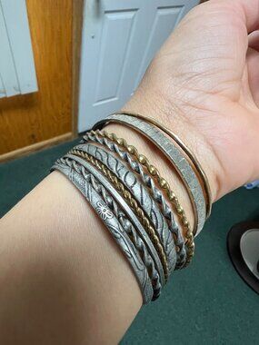 Boho Mixed Metal Bracelet Stack Set engraved cuff twisted bangle 2 tone 9 count